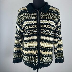 Hampshire Studio Chenille Full Zip Collared Sweater Womens Size Large Stretch